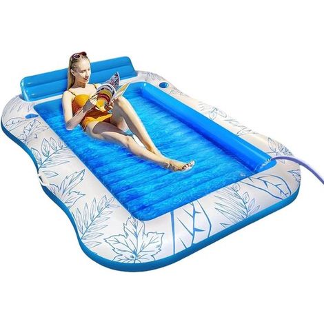 Aufblasbarer Schwimmring – Sonnenliege – Entspannen im Wasser – Mit Getränkehaltern – Groß – Blau