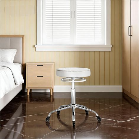 Tabouret de bureau pivotant réglable en hauteur avec roulettes blanc (1/5)