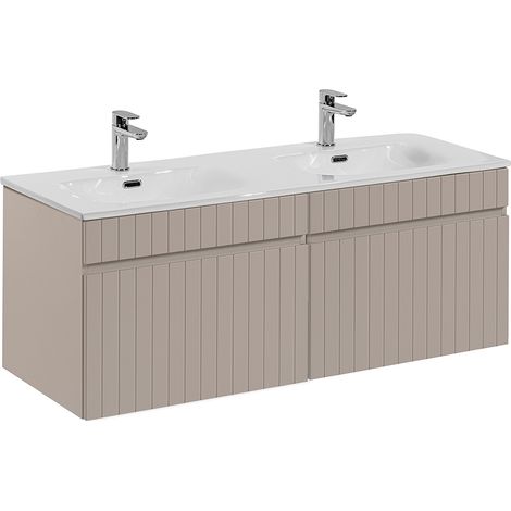 Doppelwaschtisch 121 cm Keramik Waschbecken IRAKLIO-56-CASHMERE Beige B/H/T ca. 121/49/46 cm (1/5)