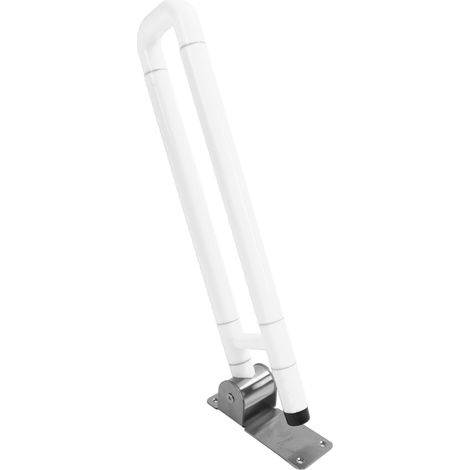 Barres d'appui de toilette pliables, antidérapantes, relevables, avec poignées et supports pour siège de salle de bain, pour personnes âgées, personnes handicapées et femmes enceintes (blanc). (1/5)