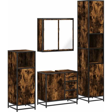 Maison Exclusive - Set Mobili da Bagno 4 pz Rovere Fumo in Legno Multistrato