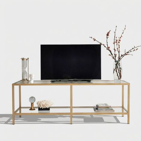 Moderner Metall- und Glastisch für Fernseher, 130 cm, Goldy
