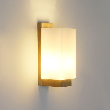 Applique murale en verre et chêne blanc – Culot E27 – Dimensions 110x150x250mm – Éclairage 5-10 m² pour chambre et couloir (1/5)