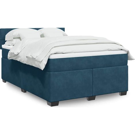 Boxspringbett mit Matratze Dunkelblau 140x200 cm Samt