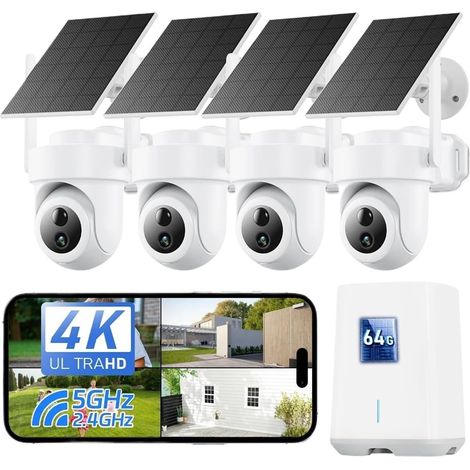 Kit de 4 caméras Hub 4K 8mp, Batterie WiFi sans Fil, caméra Solaire PTZ for l'extérieur, Suivi Automatique des mouvements PIR (1/5)