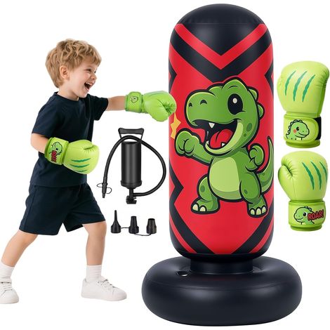 Kids Inflatable Punch Bag 130cm Free Standing Boxing Bag for Kids 3-8 Years with Boxing Gloves (1/5)