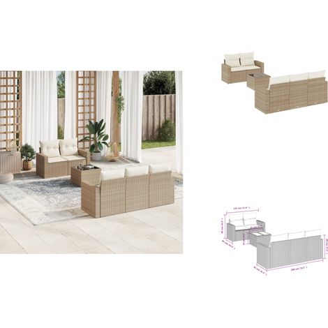 6-tlg. Garten-Sofagarnitur mit Kissen Beige Poly Rattan - Gartensorte - Gartenmöbelset - PE-Rattan Möbel - Outdoor Sofa - Lounge Set (1/3)