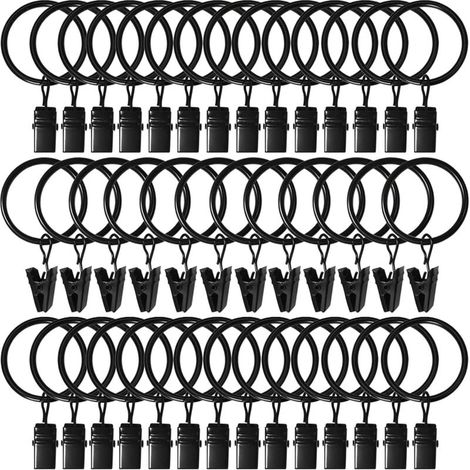 40er-Pack Gardinenringe mit Clips, Gardinenclips mit Ringen, 3,17 cm Innendurchmesser, geeignet für Stangen bis 2,54 cm, Vintage-Schwarz (1/4)
