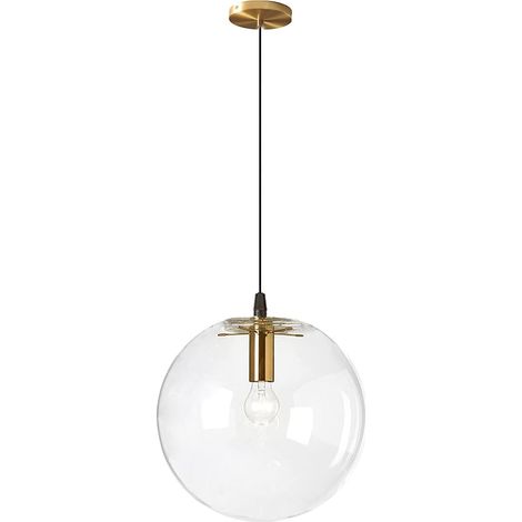 Suspension industrielle E27, transparente, laiton, tête dorée, intérieur brillant, à suspendre, salon (15 cm) (1/5)