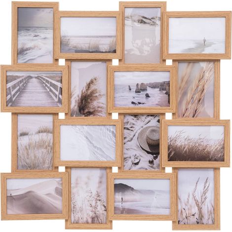Atmosphera – Pêle-mêle 16 photos en fibres de bois MDF 58 x 58 cm – Compatible avec photos 10 x 15 cm – Accrochage mural ou sur meuble - BOIS 58 X (1/5)