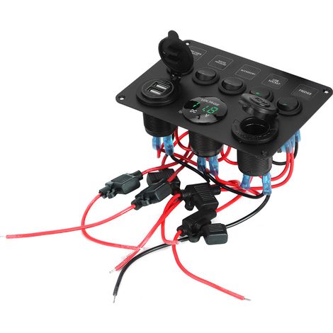 Panneau à 5 interrupteurs à bascule LED avec voltmètre numérique universel pour camping-car, voiture, bateau à moteur (vert) (1/5)