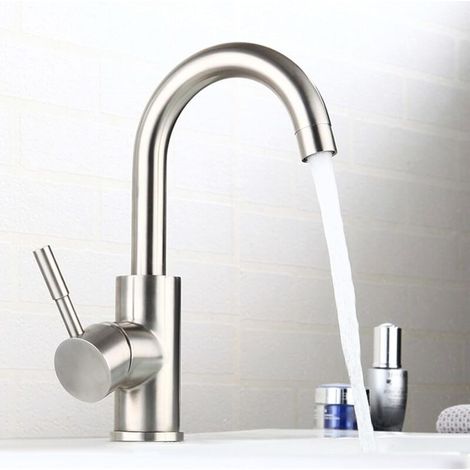 Lntyq Robinet lavabo haut salle de bain acier inoxydable levier unique eau chaude et froide avec 2 tuyaux inclus robinet mitigeur haut pour vasque robinet haut lave main mitigeur lavabo haut