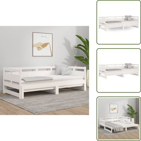 Letto in legno massello - vidaXL Dormeuse Estraibile Bianca Legno Massello di Pino 2x(80x200) cm - Divano letto salvaspazio