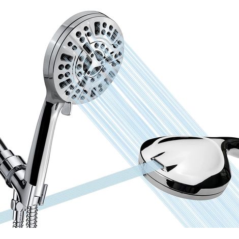 Handheld Shower Head Powerful Flow Chrome Universal Showers Hose Low Pressure Boosting Head Spray with 8 Modes Water Saving Bathing for Adults Children Pets Home and Gym Use (1/5)