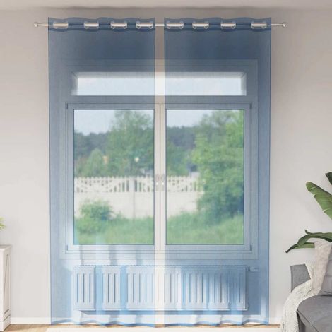 Lot de 2 Rideaux en Voile Semi-Transparents à Œillets Bleu Royal 140 x 260 cm en Polyester - PANGIVO (1/5)