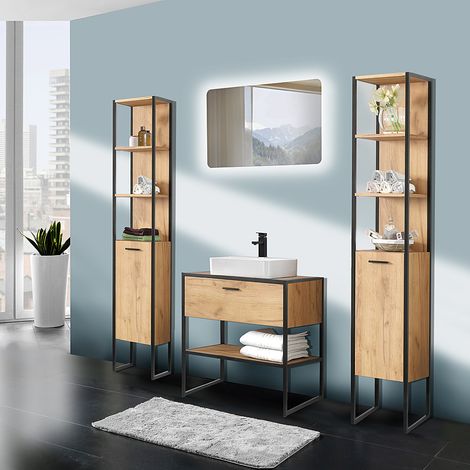Badmöbel im Industrial-Style Set 5-teilig MANHATTAN-56 Eiche/schwarz B/H/T: 200/200/46cm (1/5)