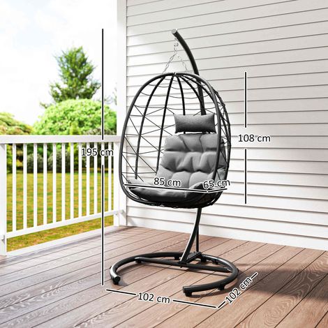 Fauteuil suspendu d'extérieur, modèle Egg Chair, résistant aux intempéries, coussin inclus, 102 cm x 102 cm x 195 cm, gris foncé (1/5)