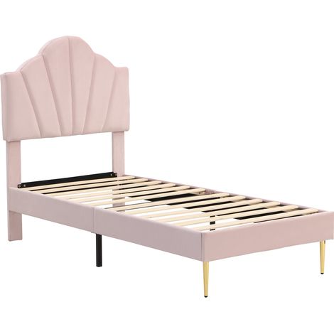 Gepolstertes Einzelbett 90x200 cm aus Samt mit verstellbarem Kopfteil und Lattenrost rosa (1/5)