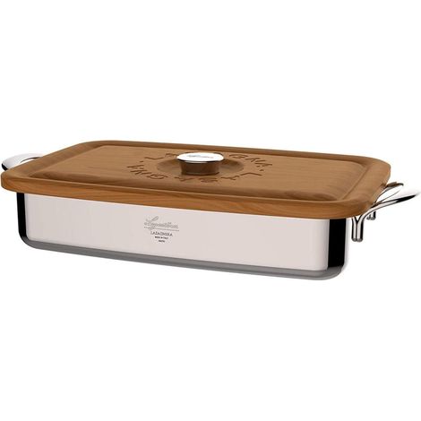 Lagostina Patrimonio Lasagnera per Forno con Coperchio di Legno di Ciliegio, Acciaio Inox e Legno, 22x35 cm (1/4)