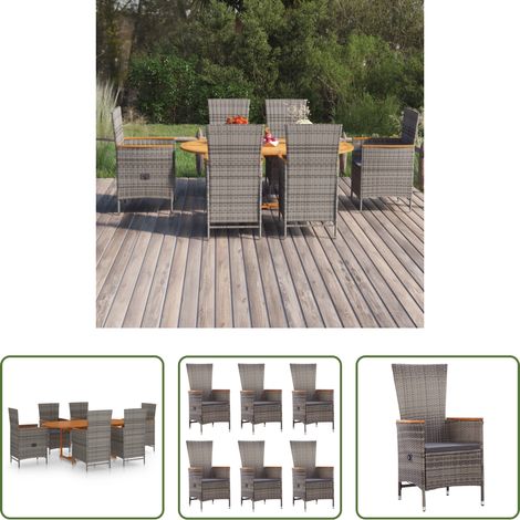 Gartenmöbel - 7-tlg. Garten-Essgruppe Poly Rattan Grau (1/5)
