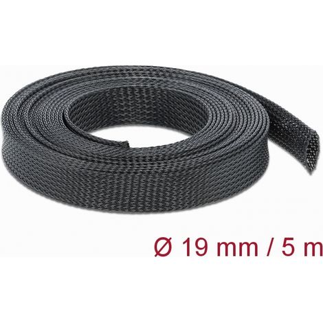Delock Funda trenzada estirable 5 m x 19 mm, color negro