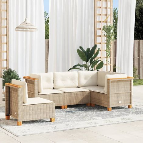 Ensemble Canapé de Jardin Modulaire en Résine Tressée Beige - 5 Pièces avec Coussins Lavables (1/5)
