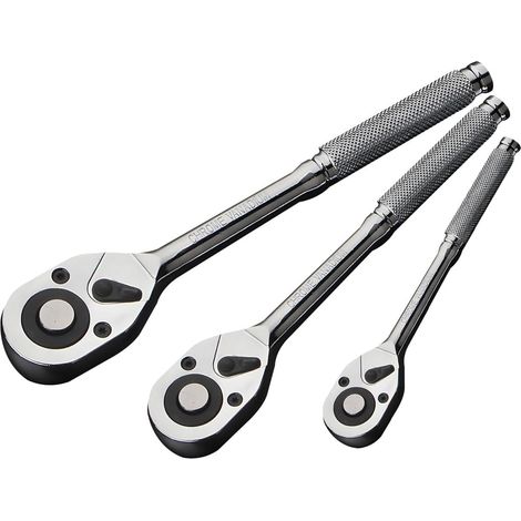 Chiave a cricchetto a 24 denti, 3 pezzi, con meccanismo di sgancio rapido e reversibile, completamente lucidata, realizzata in lega cromata, regalo ideale per uomini, donne, papà e mamme (1/4", 3/8", 