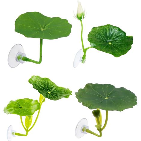Lot de 4 feuilles de lotus artificielles pour décoration d'aquarium avec ventouse (1/5)