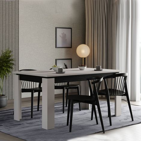 Ausziehbarer Tisch Lajon, 8 Sitze, ausziehbar, mit zentralem Verlängerungsmechanismus, 160x90x77h cm Cremeweiß (1/5)