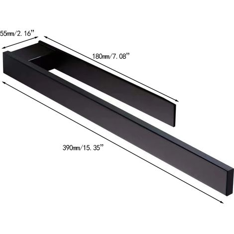 (390 mm Noir) Porte-papier toilette mural auto-adhésif en acier inoxydable SUS304, sans perçage, pour salle de bain et cuisine. (1/5)