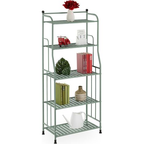 Relaxdays Estantería Metálica, Acero, 133x56x28 cm, Estante Baño y Cocina, 5 Baldas, Librería Metal, sin Fondo, Verde