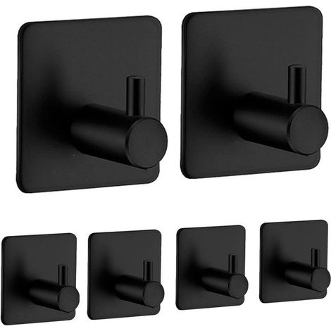 Ganci portasciugamani autoadesivi - ganci da parete per bagno, cucina, ufficio - 6 pezzi - neri - acciaio inossidabile (1/5)