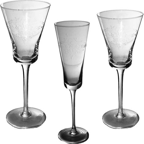 Set 6 calice da fluite acqua vino Bicchieri con piede lungo per prosecco cocktail liquore in cristallo idea regalo - decoro: Calice fluite