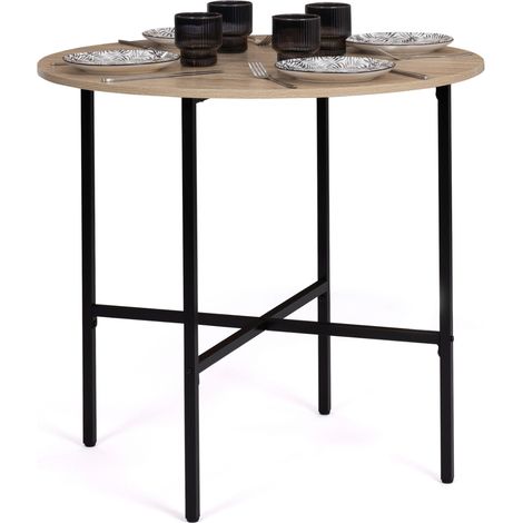 Idmarket – Table de salle à manger ronde 80 cm – 4 places – MDF et métal noir – Design industriel pour petits espaces (1/5)