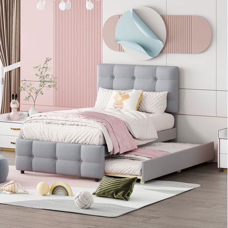 Polsterbett 90x200 mit Ausziehbett verstellbar Grau OKMYHOME (1/5)