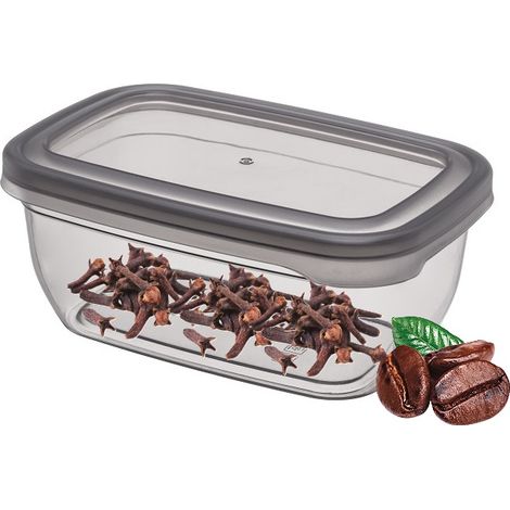 Contenitore per alimenti in plastica, liscio, rettangolare, VADO, 750 ml, alto, grigio, trasparente, ideale per biscotti, pasta, farina, zucchero (1/4)