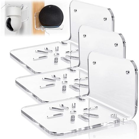 Acryl-Wandregal – Schwebende Wandhalterung für Überwachungskameras und Lautsprecher – 3-teilig, transparent, 10 cm (1/5)