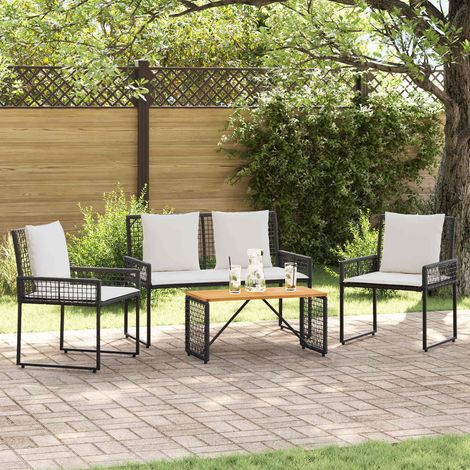 vidaXL  Outdoor Furniture Set  with Cushion 4 pcs Black and Cream White