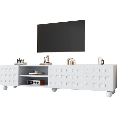 Weißes TV-Lowboard 200 cm mit 3 Türen und zylindrischen Beinen (1/5)