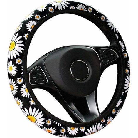 Coprivolante universale in maglia con motivo a margherite – senza anello interno, elegante e morbido complemento d'arredo per gli interni dell'auto.
