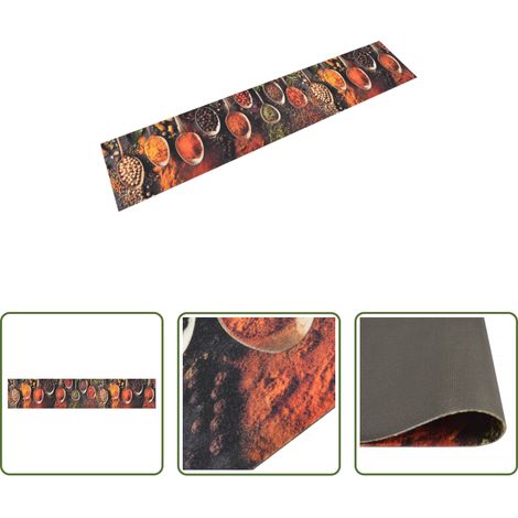 Waschbarer Teppich - Küchenteppich Waschbar Löffel & Gewürze 60x300 cm Samt (1/5)