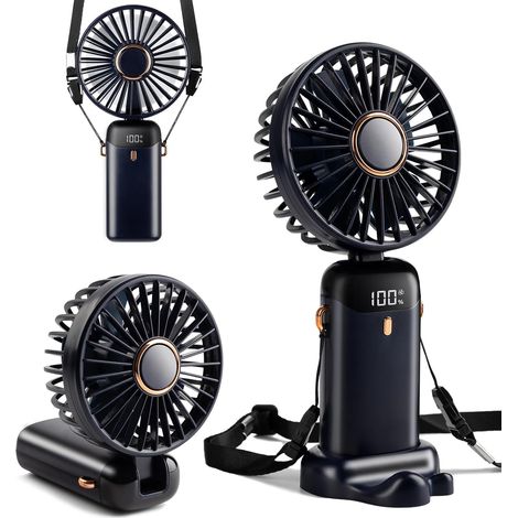 Ventilateur portable– 5 pales hélicoïdales (flux haute pression) – 5 vitesses – Batterie 4000 mAh (autonomie 8-20h)–Grille détachable + pastilles aromathérapie incluses – 3 modes (main, cou, bureau) (1/4)