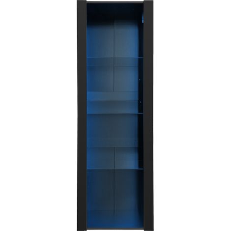 Vetrina alta nera lucida con illuminazione LED, 3 ripiani in vetro, 55 x 38 x 166 cm, HOMVRA (1/5)