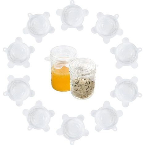 Lot de 10 couvercles extensibles en silicone pour bocaux Mason à ouverture standard et large, réutilisables (extensibles jusqu'à 8,9 cm), pour une conservation alimentaire hermétique et durable. (1/5)