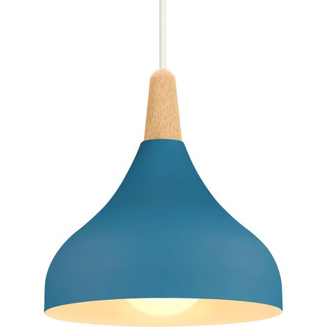 20 cm Retro Pendant Light Modern Style Drop Hat Ceiling Light E27 Metal Wood Lamp for Bedroom, Dining Room, Kitchen, Living Room (Oxford Blue, 1 Pack) (1/5)