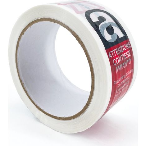IMBALLAGGI 2000 - Nastro Adesivo Pacchi Bianco + Scritta Pericolo Amianto in Polipropilene 72Pz 5cm x 66mt x 76 mm, Nastro Imballaggio per Spedizioni e Smaltimento Forte Durevole a Strappo Silenzioso