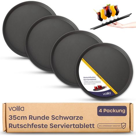 Lot de 4 Plateaux ronds antidérapants 35 cm pour service boissons cuisine bar restaurant (1/5)
