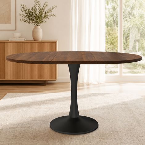 Ausziehbarer Esstisch, ovaler Esstisch, Kaffee-Freizeittisch, Länge 100/140 x Breite 100 x Höhe 75 cm, moderner schlichter Esstisch,Walnussholzfarbe (1/5)