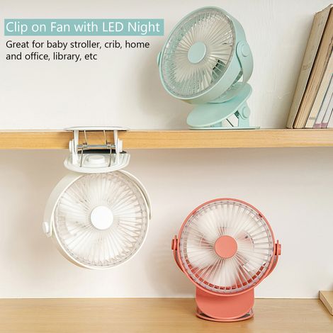 Ventilateur à pince orientable à 360° avec veilleuse LED, 5 vitesses, USB, ventilateur de bureau personnel multifonction portable pour la maison, la chambre ou le bureau. (1/5)