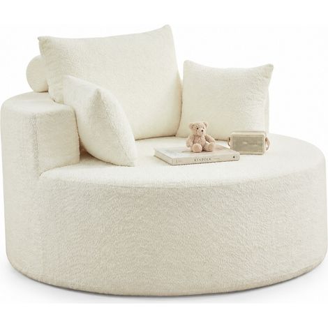 Sillón individual de chenilla y espuma beige sin montaje (1/5)
